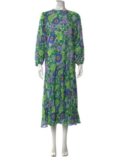 Pre-owned Rhode Floral Print Midi Length Dress In Green