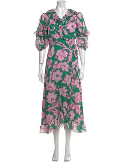 Pre-owned Rhode Floral Print Midi Length Dress In Green