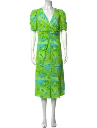Pre-owned Rhode Floral Print Midi Length Dress In Green