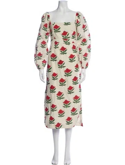 Pre-owned Rhode Floral Print Midi Length Dress In Neutral