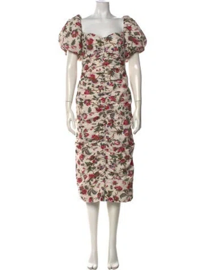 Pre-owned Rhode Floral Print Midi Length Dress In Neutral