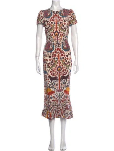 Pre-owned Rhode Floral Print Midi Length Dress In Neutral