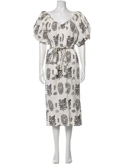 Pre-owned Rhode Floral Print Midi Length Dress In Neutrals