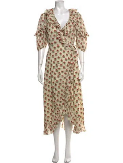 Pre-owned Rhode Floral Print Midi Length Dress In Neutrals