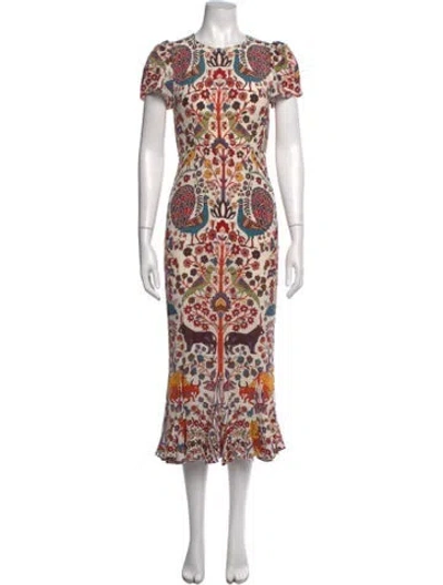 Pre-owned Rhode Floral Print Midi Length Dress In Neutrals