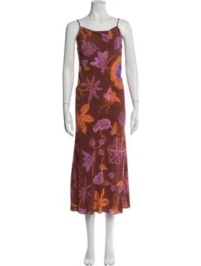 Pre-owned Rhode Floral Print Midi Length Dress In Orange