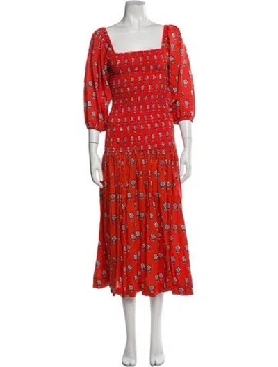 Pre-owned Rhode Floral Print Midi Length Dress In Orange