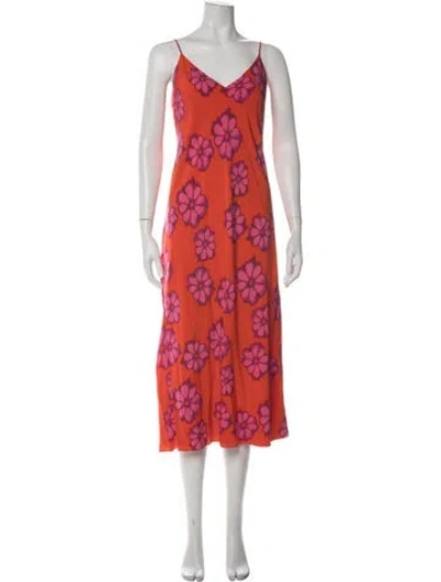 Pre-owned Rhode Floral Print Midi Length Dress In Orange