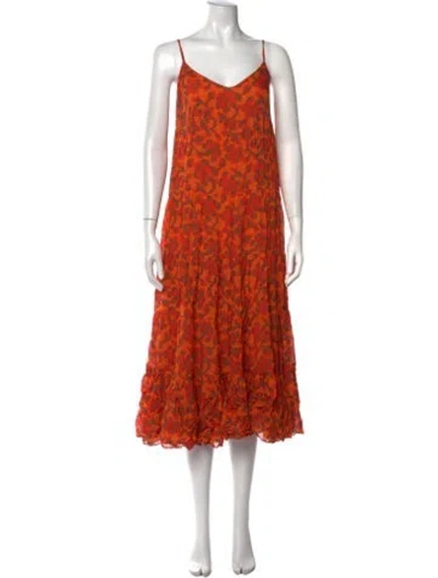 Pre-owned Rhode Floral Print Midi Length Dress In Orange
