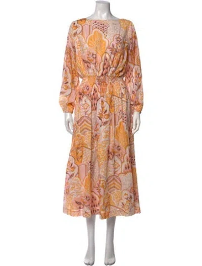 Pre-owned Rhode Floral Print Midi Length Dress In Orange