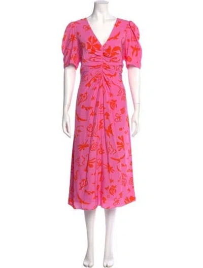 Pre-owned Rhode Floral Print Midi Length Dress In Pink