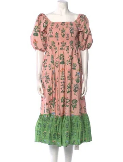 Pre-owned Rhode Floral Print Midi Length Dress In Pink