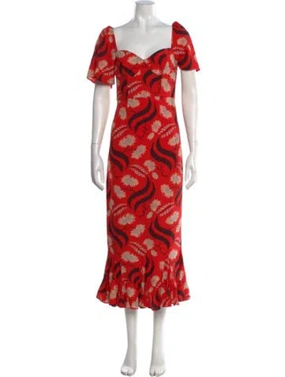 Pre-owned Rhode Floral Print Midi Length Dress In Pink