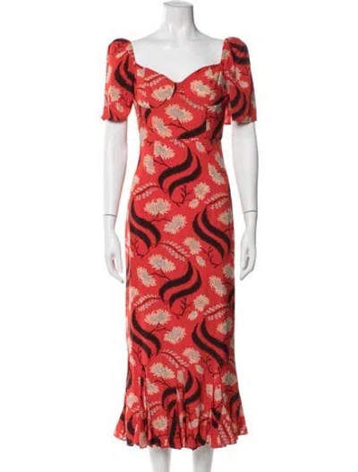 Pre-owned Rhode Floral Print Midi Length Dress In Pink
