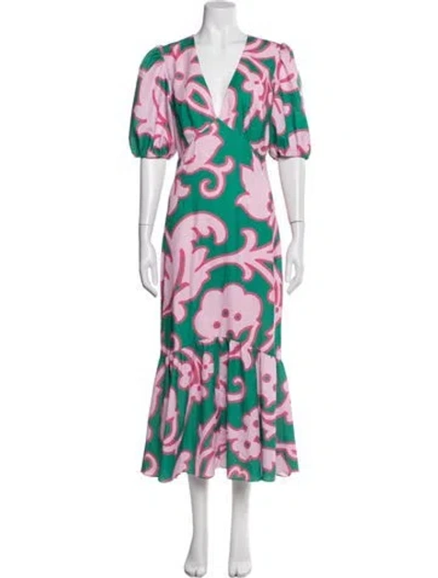 Pre-owned Rhode Floral Print Midi Length Dress In Pink