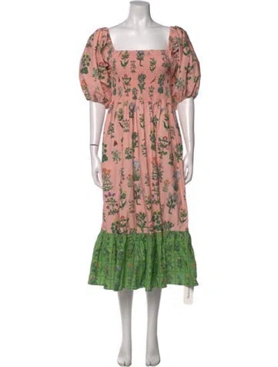 Pre-owned Rhode Floral Print Midi Length Dress In Pink
