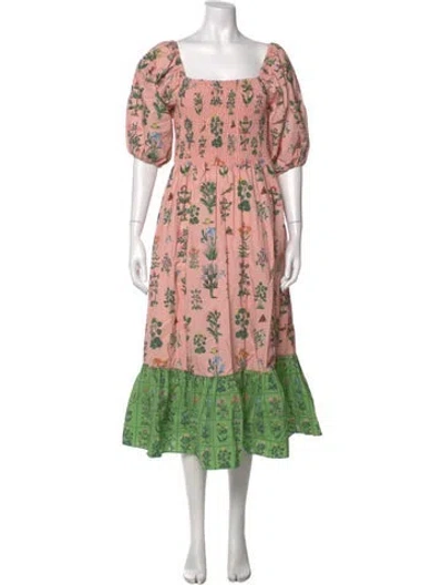 Pre-owned Rhode Floral Print Midi Length Dress In Pink