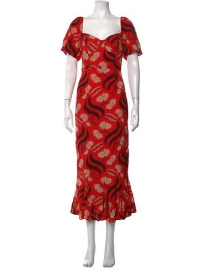 Pre-owned Rhode Floral Print Midi Length Dress In Pink