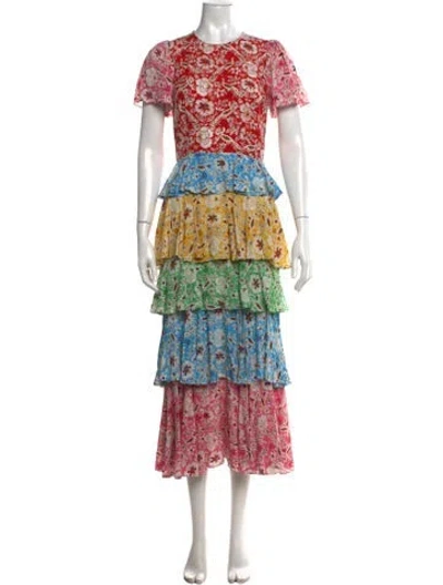 Pre-owned Rhode Floral Print Midi Length Dress In Pink/red
