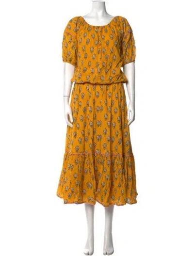 Pre-owned Rhode Floral Print Midi Length Dress In Pink/yellow