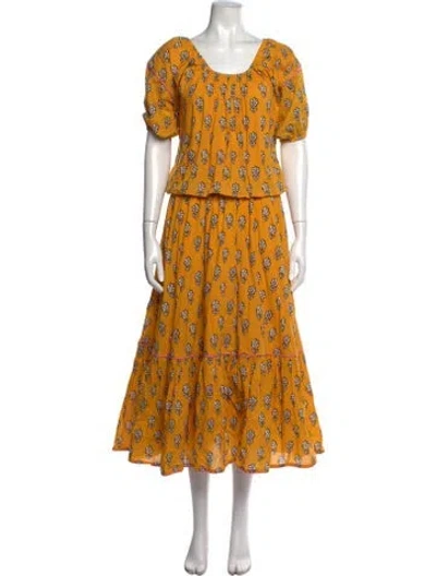 Pre-owned Rhode Floral Print Midi Length Dress In Pink/yellow