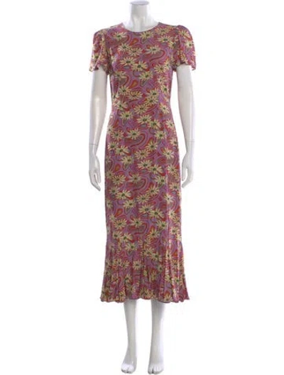 Pre-owned Rhode Floral Print Midi Length Dress In Purple