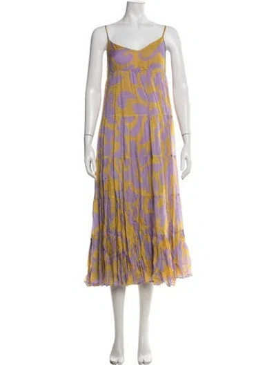 Pre-owned Rhode Floral Print Midi Length Dress In Purple