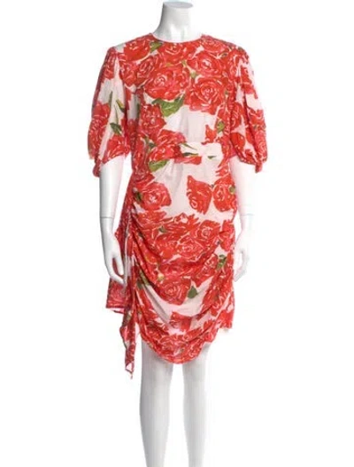 Pre-owned Rhode Floral Print Midi Length Dress In Red