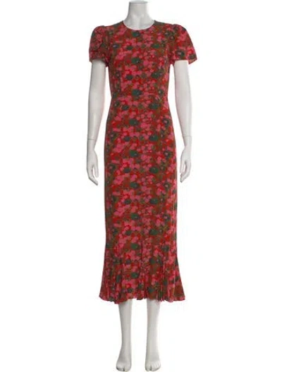 Pre-owned Rhode Floral Print Midi Length Dress In Red