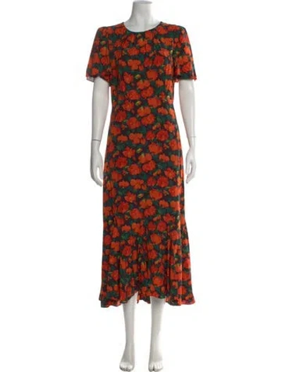 Pre-owned Rhode Floral Print Midi Length Dress In Red