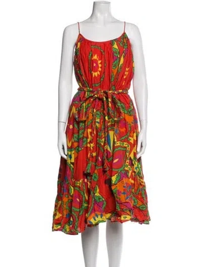 Pre-owned Rhode Floral Print Midi Length Dress In Red