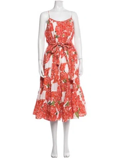 Pre-owned Rhode Floral Print Midi Length Dress In Red