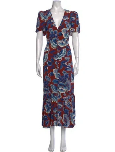 Pre-owned Rhode Floral Print Midi Length Dress In Red