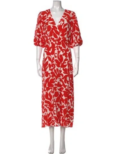 Pre-owned Rhode Floral Print Midi Length Dress In Red