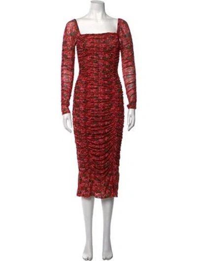 Pre-owned Rhode Floral Print Midi Length Dress In Red