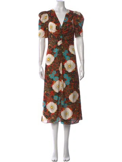 Pre-owned Rhode Floral Print Midi Length Dress W/ Tags In Black