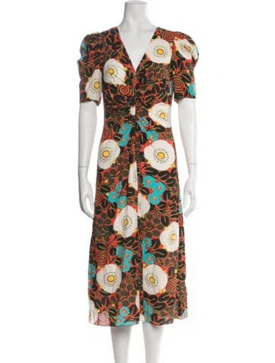 Pre-owned Rhode Floral Print Midi Length Dress W/ Tags In Black