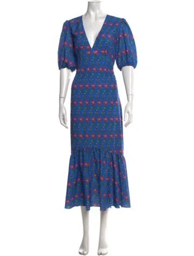 Pre-owned Rhode Floral Print Midi Length Dress W/ Tags In Blue