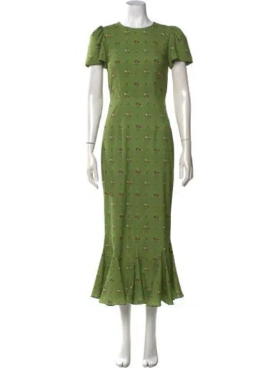 Pre-owned Rhode Floral Print Midi Length Dress W/ Tags In Green