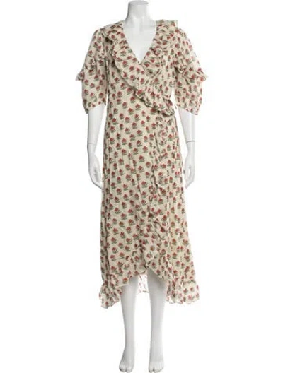 Pre-owned Rhode Floral Print Midi Length Dress W/ Tags In Neutrals
