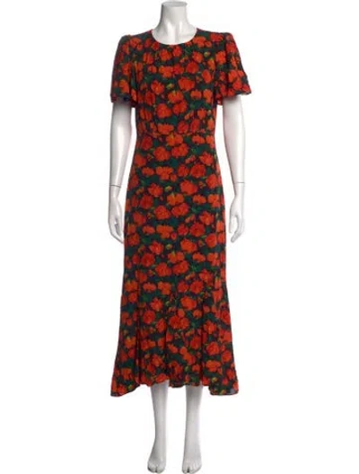 Pre-owned Rhode Floral Print Midi Length Dress W/ Tags In Orange
