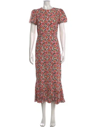 Pre-owned Rhode Floral Print Midi Length Dress W/ Tags In Pink