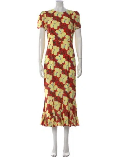 Pre-owned Rhode Floral Print Midi Length Dress W/ Tags In Yellow