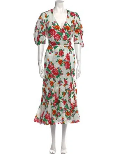 Pre-owned Rhode Floral Print Midi Length Dress In White