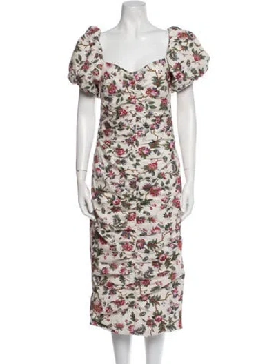 Pre-owned Rhode Floral Print Midi Length Dress In White