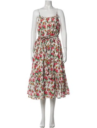Pre-owned Rhode Floral Print Midi Length Dress In White