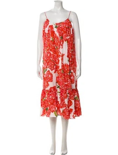 Pre-owned Rhode Floral Print Midi Length Dress In White