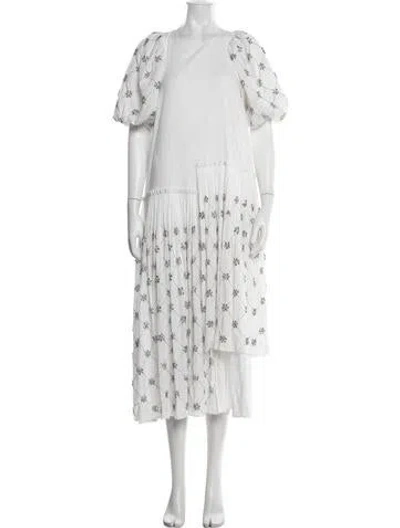 Pre-owned Rhode Floral Print Midi Length Dress In White