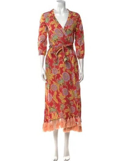 Pre-owned Rhode Floral Print Midi Length Dress In Yellow