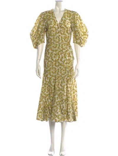 Pre-owned Rhode Floral Print Midi Length Dress In Yellow